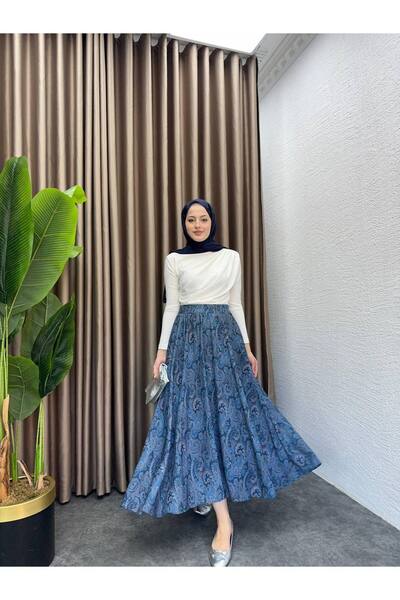 TrendParis Φούστα σιφόν με έθνικ σχέδιο Μπλε