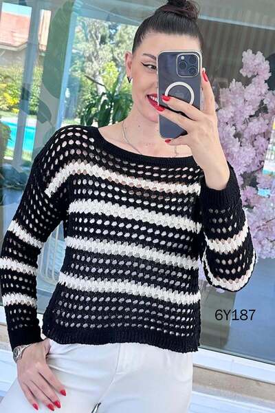 İnce Topuk Διάτρητη Πλεκτή Μπλούζα 6y187