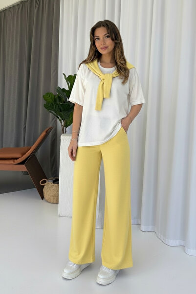 Mine Tan Butik Σετ Φόρμας με Λεπτομέρεια Δέσιμο στους Ώμους και Κοντό Μανίκι ...