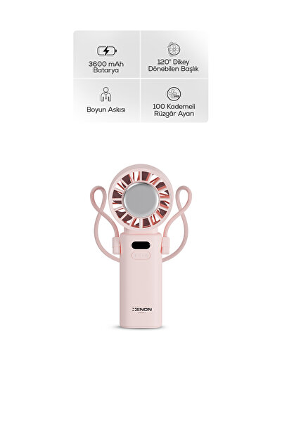 Xenon Smart Peltier Buz Soğutmalı El Vantilatörü | 100 Kademe, 3600mAh, 8300 RPM, USB-C, Askılı (Pembe-X6111)