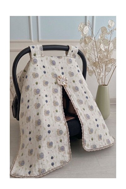 hobi dünyası evim Muslin Baby Stroller Cover with Embroidered Edges and Patte...