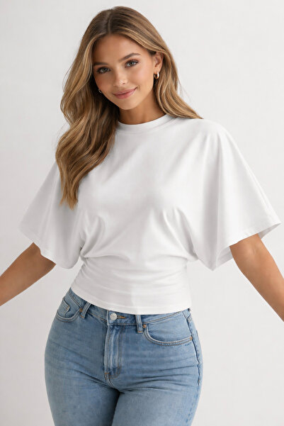 ELMODA Γυναικεία μπλούζα από φυσικό ύφασμα βισκόζης με μανίκια νυχτερίδα και ...