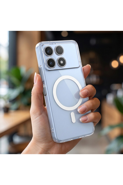CaseOnn Poco X6 Pro Kılıf MagSafe Özellikli Sararmaz Kristal Sert Kapak Şeffaf
