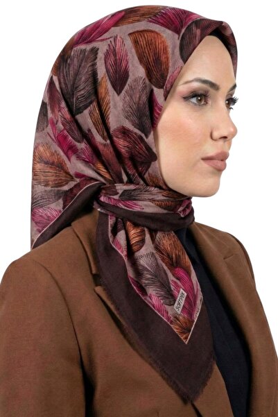 hadiora Women's Powder Brown Feather Patterned Flared Scarf