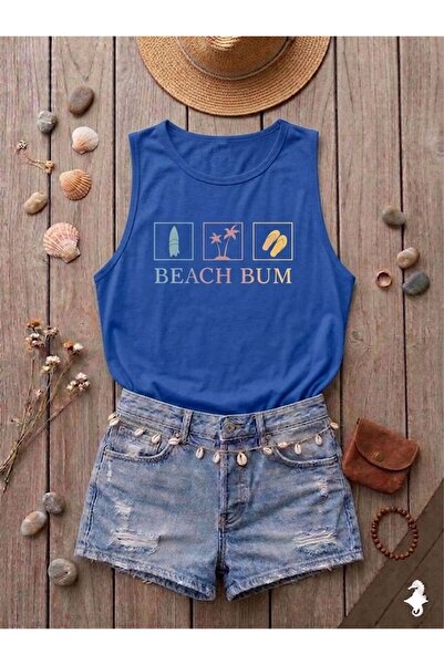 BW Bravely Wear Γυναικείο μπλουζάκι με στάμπα BEACH BUM (ΜΕ ΑΝΟΙΧΤΟΥΣ ΏΜΟΥΣ) ...