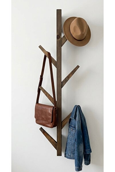 O&A WOOD Doğal Ahşap Vestiyer, Dekoratif 6 Askılı Portmanto, Vintage Elbise A...