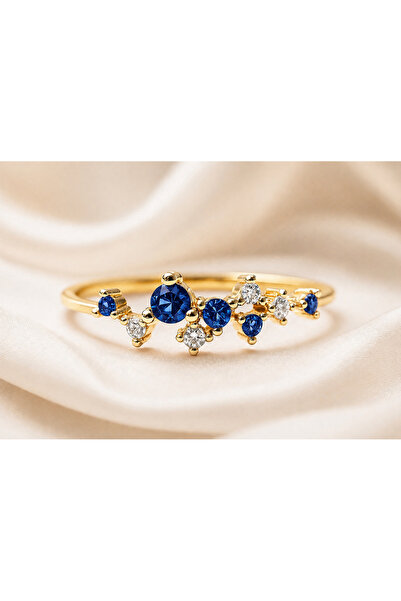 Cecile Jewellery Safir Star Gümüş Yüzük, 925 Ayar Zirkon Safir Gümüş Yüzük