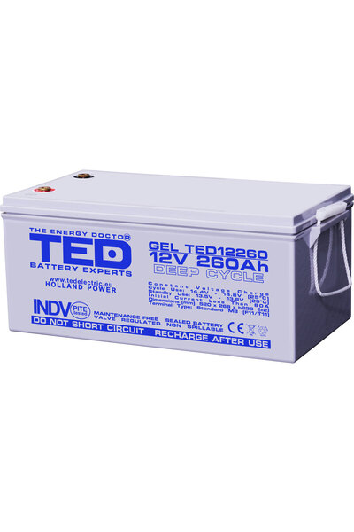 TED Electric Acumulator Staționar Etans cu Gel Deep Cycle 12V 260A M8 F11 T11...