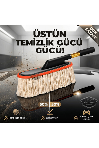 caralp Teleskopik Saplı Cilalı Araba Temizleme Püskülü Oto Toz Alma Fırçası D...
