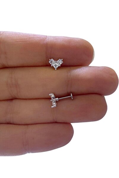 Arescollection 1 ADET ZİRKON TAŞLI KALP TRAGUS HELİX KIKIRDAK LOBE UYUMLU PİE...