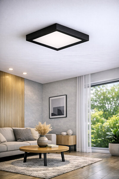 Horoz Electric Milena LED 36W – Plafonieră Pătrată Neagră, 3600 lm, 3 CCT, Design Modern
