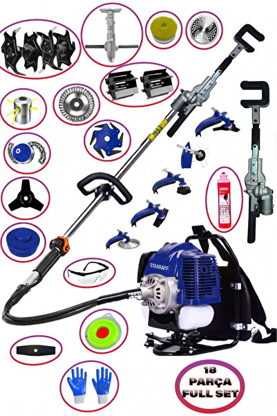 stanrayf Alman 20 Hp 18 Parça Benzinli Sırt Tipi Tırpan Akrobat Çapa Toprak E...