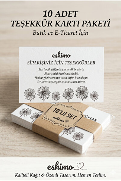 Eshimo E-Ticaret Siparişleri İçin Özel Logolu Teşekkür Notu Kartı (10'lu Paket)