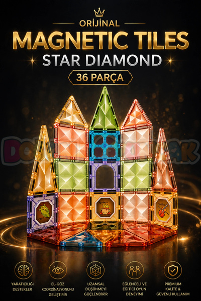Doğan Oyuncak Dünyası Orijinal Magnetic Tiles Star Diamond 36 Parça Manyetik ...