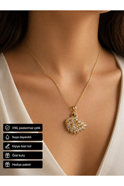 HER ŞEY NOTA www.herseynota.com Swan Figured Women's Necklace Stainless Steel...