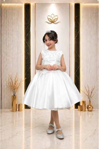 zelia Girls' Pure White Embroidered Dress