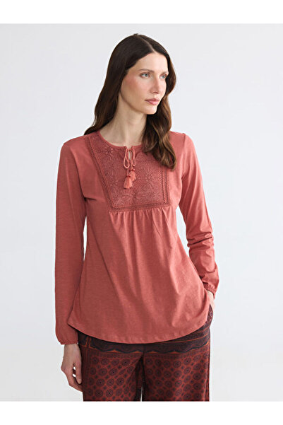 LC Waikiki Tie Collar Embroidered Blouse