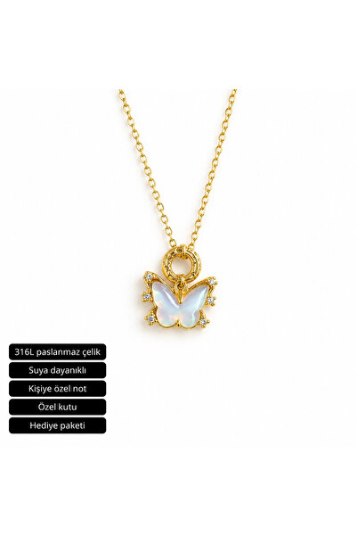 HER ŞEY NOTA www.herseynota.com Butterfly Figured Women's Necklace Gold Color...