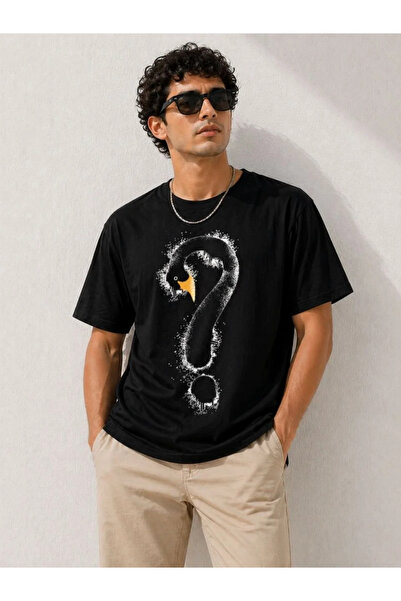LUMİART Men's Swan Figured Question Mark Printed T-Shirt Short Sleeve T-Shirt...