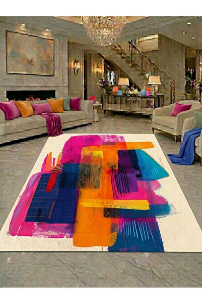 Rugs Modern Halı SDT Modern Soyut Renk Blokları Desenli Pembe Turuncu Mavi Do...