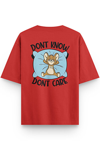 Overoz Women's / Men's Semi Oversize T-Shirt Cat Back Print Red T-Shirt 1381