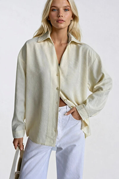 Asfaha Fashion Women's V-Neck Flowy Oversize Modal Shirt