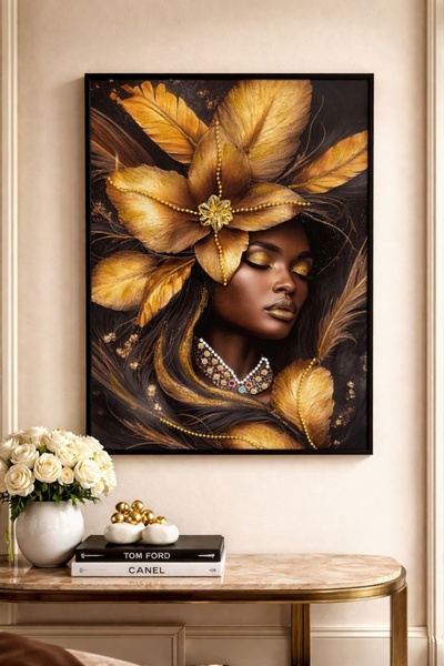 OEM Tablou Femeie Africană cu Pietricele 70x50cm - Black