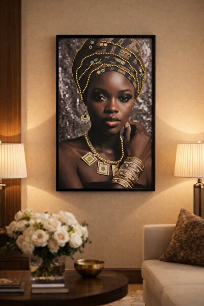 OEM African Woman with Pebbles Painting 70x50cm - Black