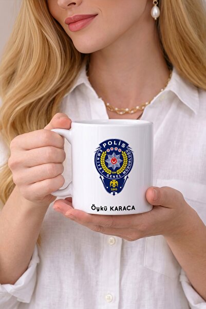 Kirbi Reklam Polis Memuru Meslek Kişiye Özel Çift Taraflı Baskılı Porselen Ku...