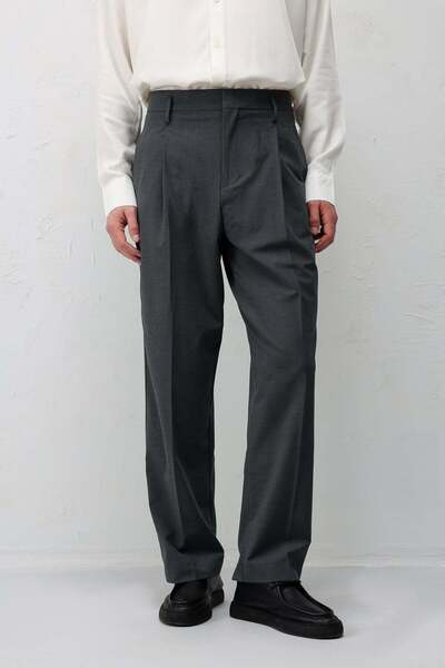 Antioch Gri Relaxed Fit Pileli Erkek Pantolon