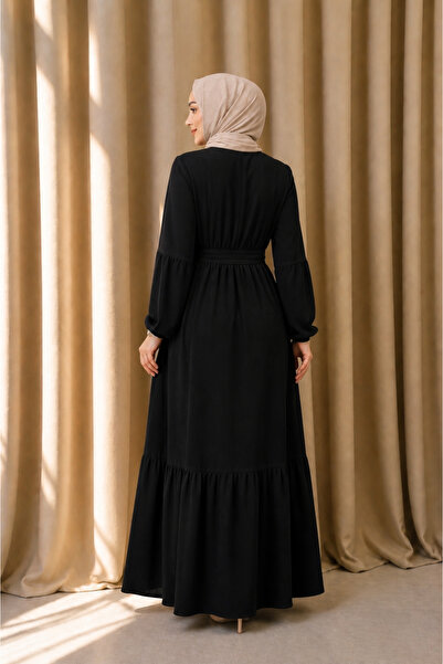 MODAASİ Loose Cut Rabia Crepe Ferace Belted Comfortable Fit Hijab Dress