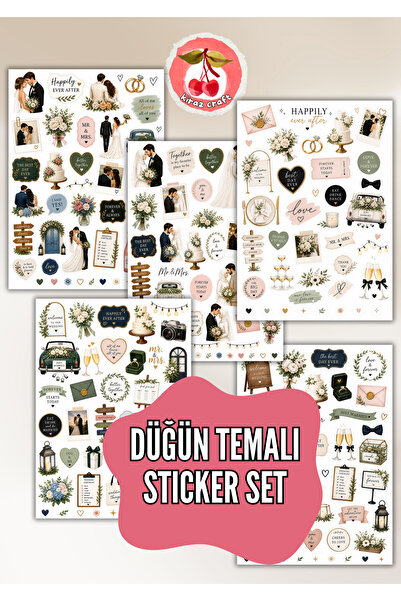 Kiraz Craft Romantik Düğün Sticker Seti – Gelin & Damat Temalı, Scrapbook & D...