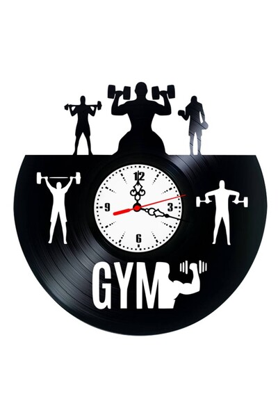 OEM Ceas de perete din disc de vinil, Tematică GYM / Fitness, Design cu silue...