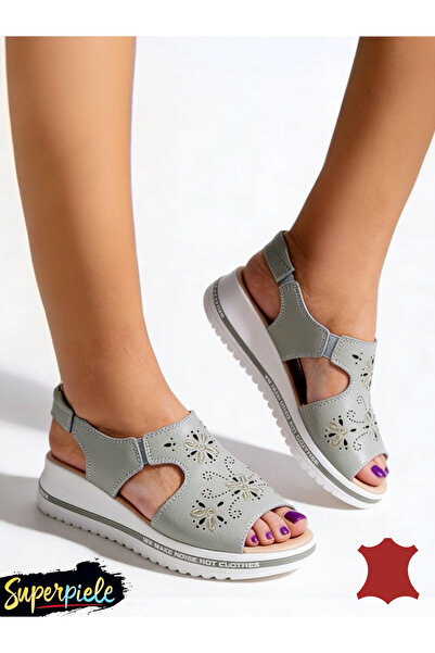 ANGEL BLUE Sandals Natural Leather With Floral Embroidery