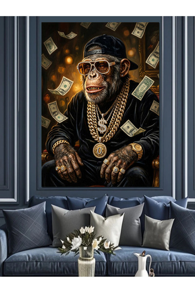 Artmeg Portrait of a Rich Chimpanzee in a Suit Decorative Canvas - Mdf Wood P...