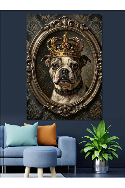 Artmeg Charismatic Dog Portrait with Golden Crown Decorative Canvas - Mdf Woo...
