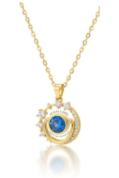 Kaktüs Alhas Label Kadın Gold Safir Işıltılı Gezegen Kolye - Şans ve Doğum Gü...