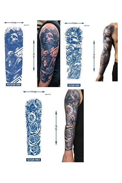 Airbrush Tattoo Tam Kol Kaplama 3 Adet Birden Yarı Kalıcı Geçici Dövme Aylık ...