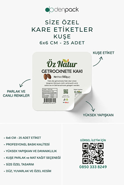 denpack Kişiselleştirilebilir Kare Etiketler | 6x6 cm Kuşe | Paket Ambalaj Et...