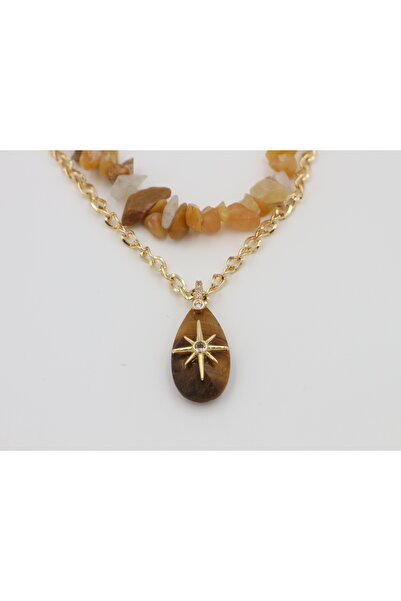 Retrovy Store Double Natural Stone Design Necklace