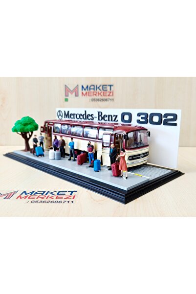 MAKETMERKEZİ 25 cm metal BORDO MERCEDES BENZ O302 OTOBÜS VE YOLCU - YOL DİORA...