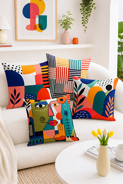 Bertille Home Pop Art Serisi Çift Tarafı Dijital Baskılı 4'lü Kırlent Kılıfı ...