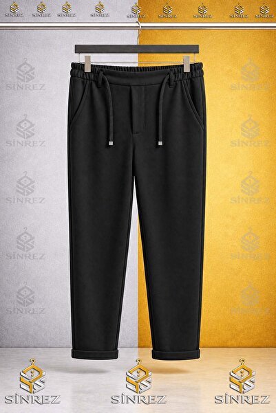 SİNREZ Unisex Style Children's Plain Trousers with Elastic Waist and Lycra Cu...