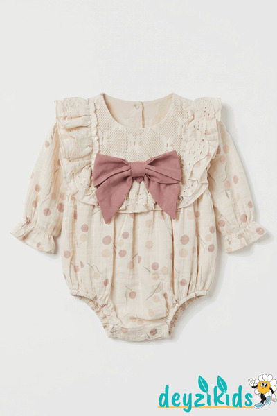 Deyzikids Fiyonklu Yaka Dantelli Detaylı Alttan Çıtçıtlı Astarlı Gale BABY ro...