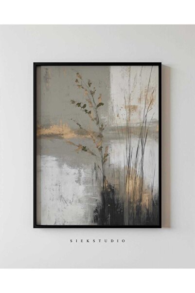 NinaStore Modern Soyut Çiçekli Botanik Tablo - Minimalist Nötr Duvar Sanatı -...