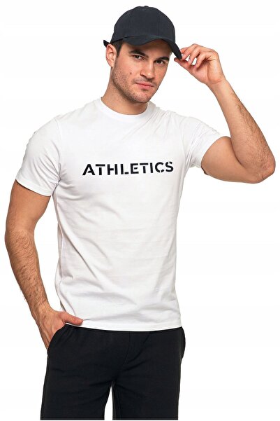 MORAJ Tricou clasic bărbătesc cu mânecă scurtă, alb neted, cu inscripție