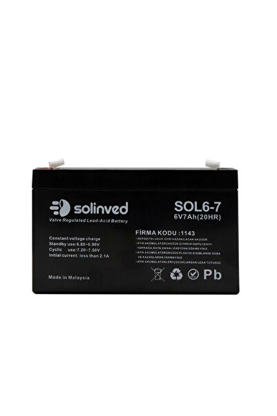 SOLİNVED 6V 7AH Kuru Tip Akü