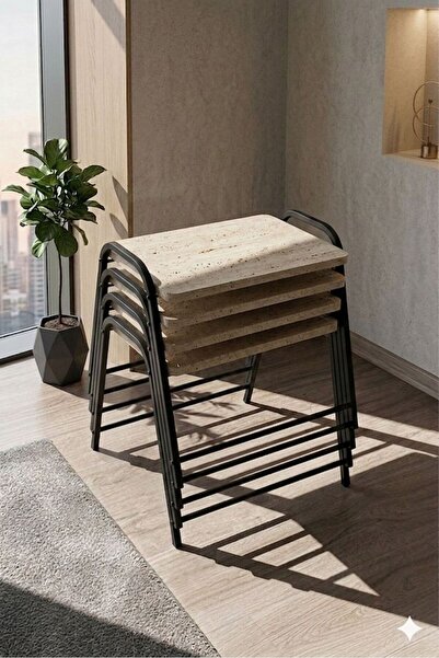 ERYALUX HOME 4'LÜ TEPSİ MODEL SİYAH-TRAVERTEN MODERN SEHPA