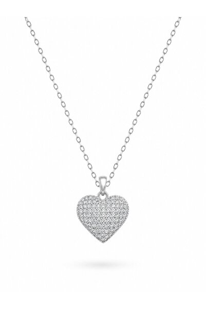 serelya 316L Steel Chain Silver Color Zircon Stone Detail Heart Model Women's...