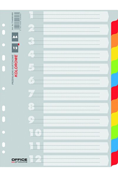 OFFICE products Διαχωριστικά φύλλα χαρτόνι, Α4, 170γρ/τμ, 12 χρώματα/σετ